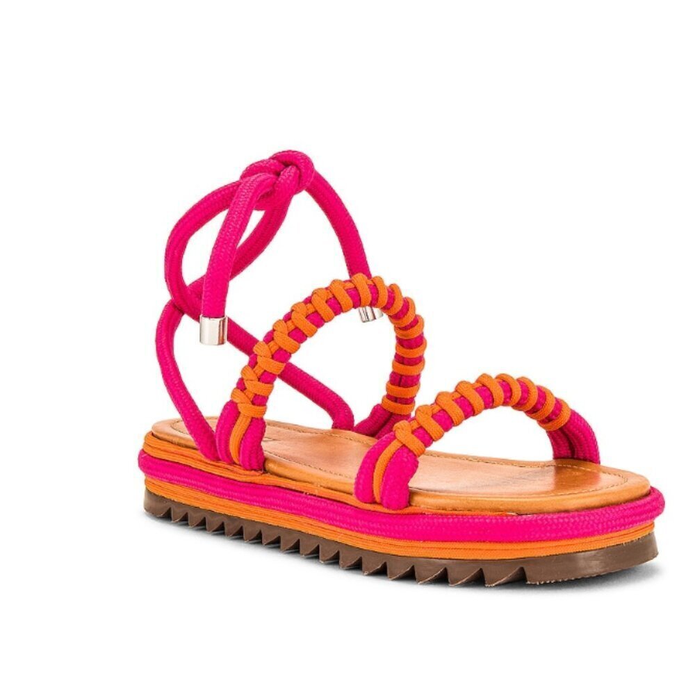 Schutz Jully Platform Sandal Shoes Open Toe Wrap Tie Ankle Jute Pink Size 9.5